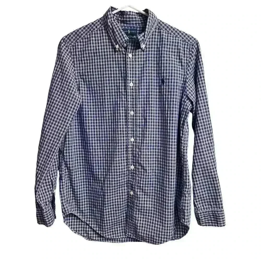 Ralph Lauren Purple Plaid Button Up Boys Large 14-16